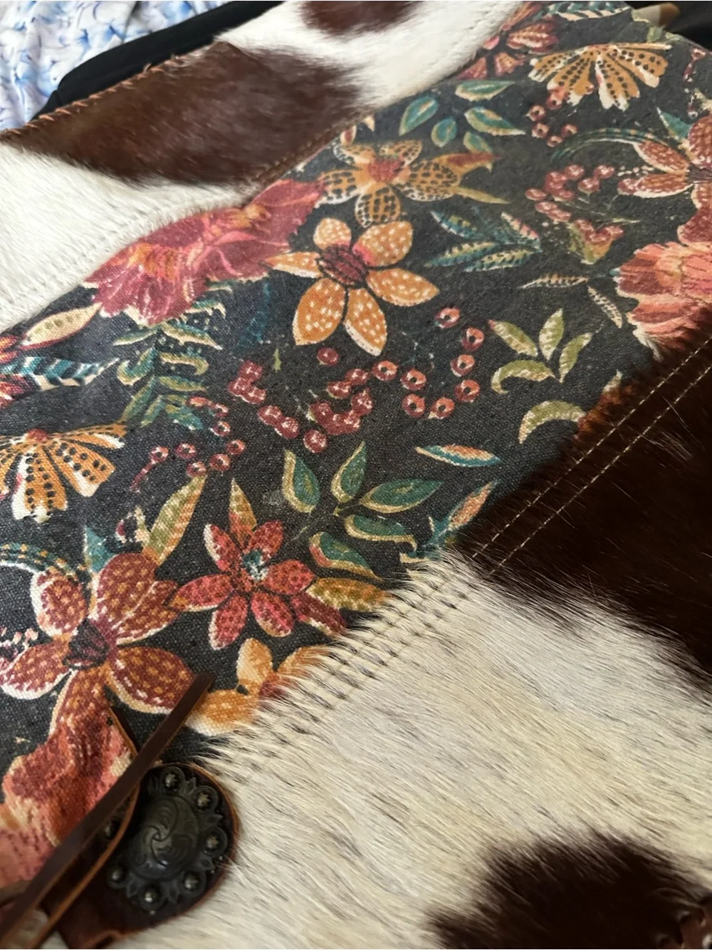 Myra Bag Cowhide/Tapastry Zip Close Large Purse